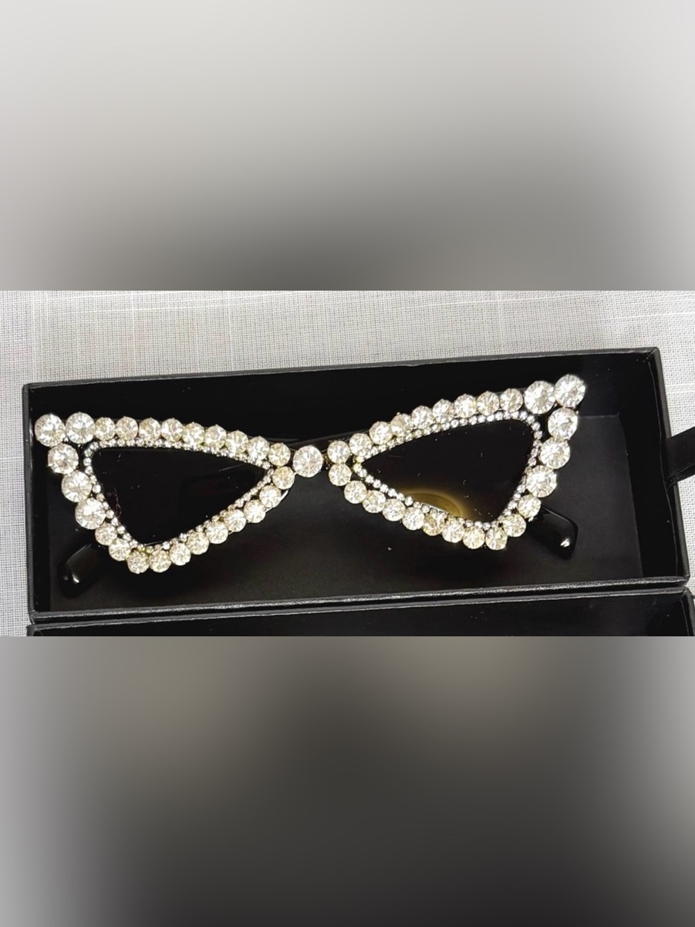 Rhinestone Cat Eye Sunglasses Black & Gold Statement Shades